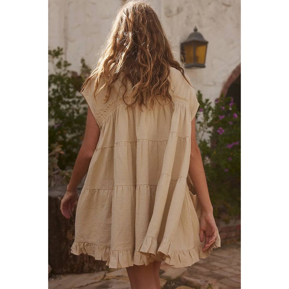 Free People Jacquelyn Tunic Beige Tan Tiered Babydoll Mini Dress Top Size Small - Picture 11 of 12